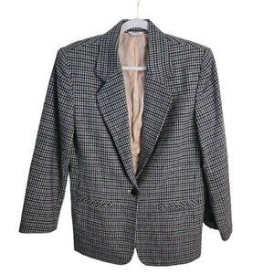 Brooks Vintage Wool Blend Green Brown Hounds Tooth Dark Academia Blazer Size S